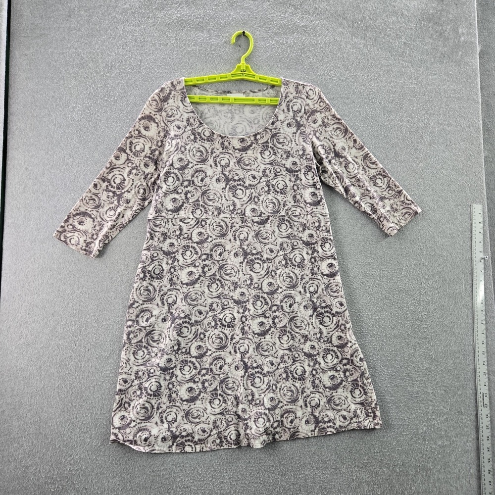 Pure Jill Women Dress M Gray Geometric Shift Coastal Grandmother‎ 3/4 Sleeve